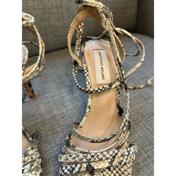ANTONIO MELANI VAYLYN SNAKE PRINT HEEL SANDALS - Picture 6 of 9